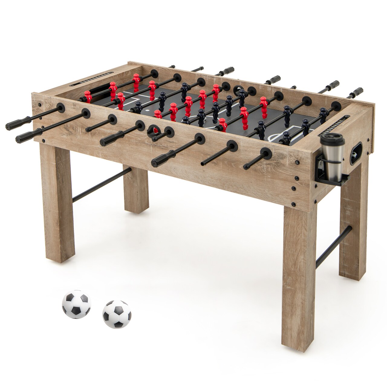 Natural MDF Full Size Foosball Table with Metal Rods, Cup Holders and Adjustable Legs